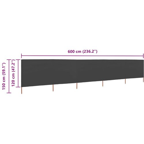  Vjetrobran s 5 panela od tkanine 600 x 120 cm antracit Slike