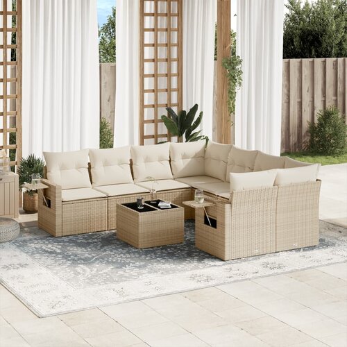 vidaXL 9-dijelni set vrtnih sofa s jastucima bež od poliratana Cijene