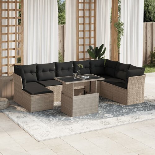 vidaXL 9-dijelni set vrtnih sofa od poliratana s jastucima svjetlosivi Cijene