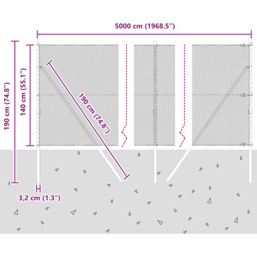 VidaXL Ograda u obliku heksagona Zelena 1.4x50 m Čelik, Ograde za ograde 13 kom Zelena &amp;Oslash;32 mm 190 cm Galvanizirani čelik Slike