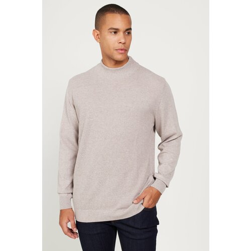 ALTINYILDIZ CLASSICS Men's Beige Standard Fit Normal Cut Half Turtleneck Cotton Knitwear Sweater. Slike