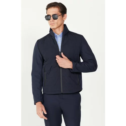 ALTINYILDIZ CLASSICS Men's Navy Blue Standard Fit Normal Fit High Neck Patterned Coat