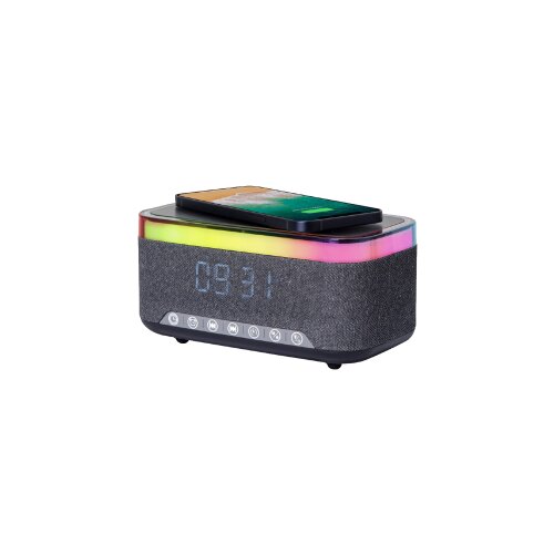 Digitalni sat sa zvučnikom i wireless bežičnim punjačem za mobitel bluetooth GEMBIRD, black/grey, DAC-SPKBT-QC15-BK Slike