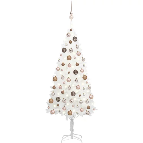 vidaXL umjetno božićno drvce s LED svjetlima i kuglicama bijelo 180 cm
