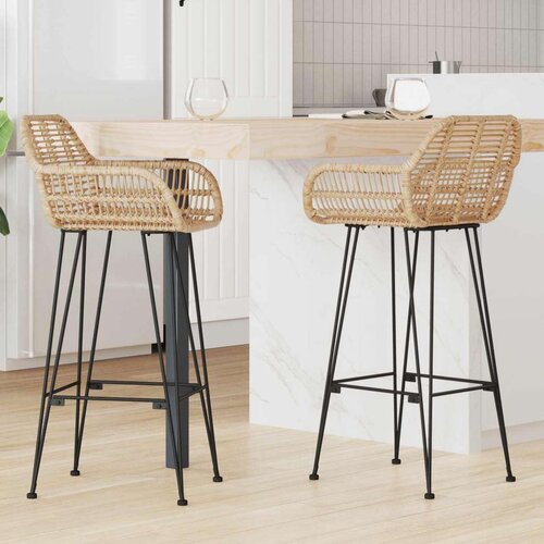  Barski stolac 2 pcs Prirodna 55 x 52 x 92 cm Ratan i čelik Cijene