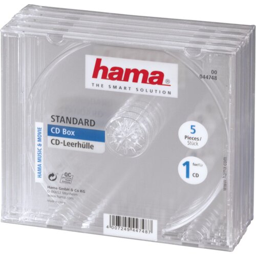 Hama CD/CD-ROM ovitki, prozorni, 5 pakiranje 1 diskov Prozoren Cene
