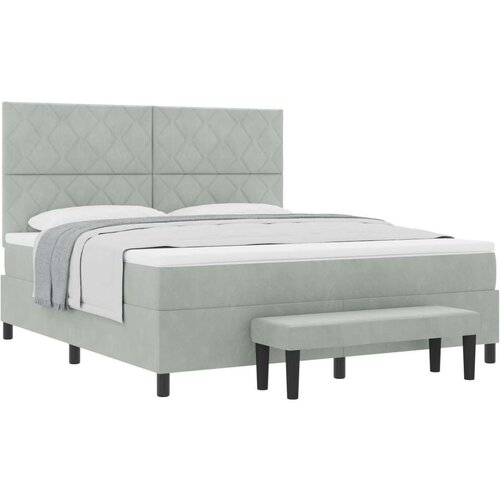 Box Spring Krevet s Madracem i Klupicom Svjetlosiva 180x200 cm Baršun Cijene