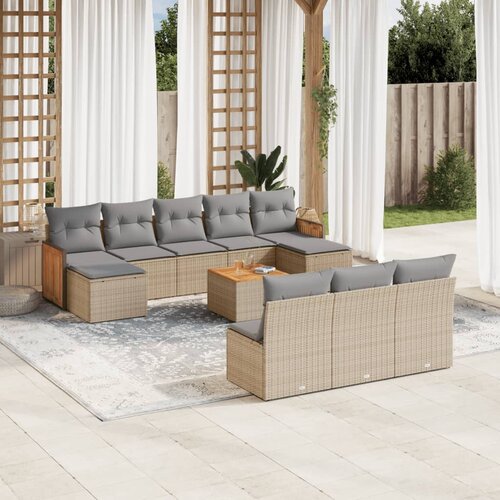 VidaXL 11-dijelni set vrtnih sofa od poliratana s jastucima bež Slike