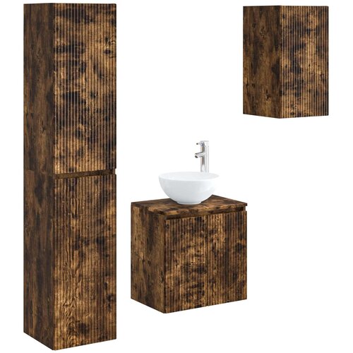  Set namje&amp;scaron;taja za kupaonicu 3 kom. Dimljeni hrast Smeđa 33 x 34.5 x 160 cm Slike