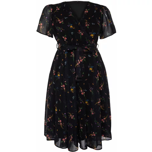 Trendyol Curve Multi Color Floral Pattern Chiffon Double Breasted Woven Dress