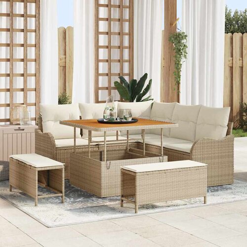 vidaXL 8-delni vrtni sofa set z blazinami bež poli ratan akacija Cene