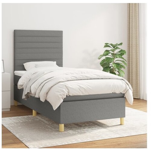 Box spring postelja z vzmetnico temno siva 100x200 cm blago Cene