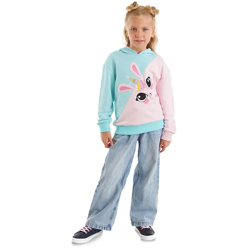 Denokids Unicorn Rabbit Pink Blue Girls' Sweatshirt.