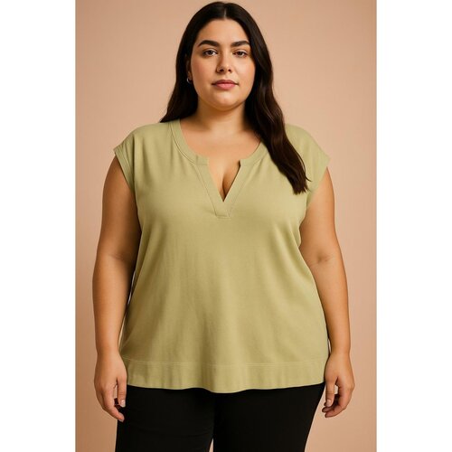 Fenzy Plus Size Pleten Top Brez Rokavov, Menta Cene