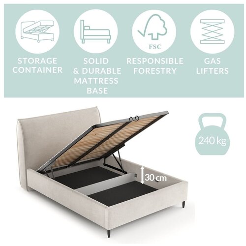 Maison de R&amp;ecirc;ve Krem tapecirani bračni krevet s prostorom za odlaganje s podnicom 180x200 cm Shell &amp;ndash; Slike
