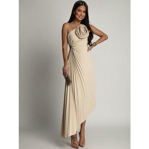 Fasardi Women's elegant pleated dress - light beige Cene