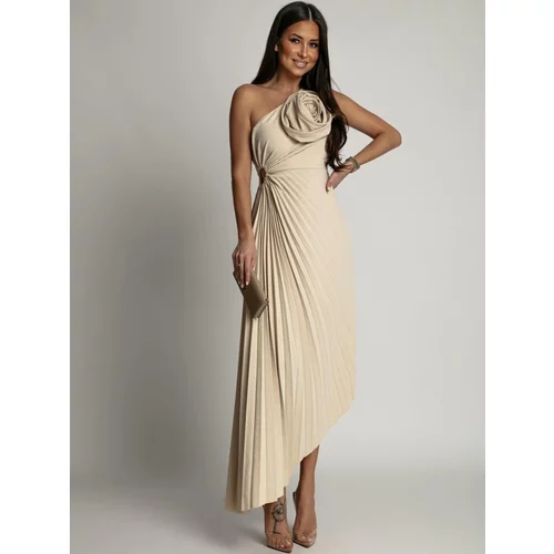 Fasardi Women's elegant pleated dress - light beige