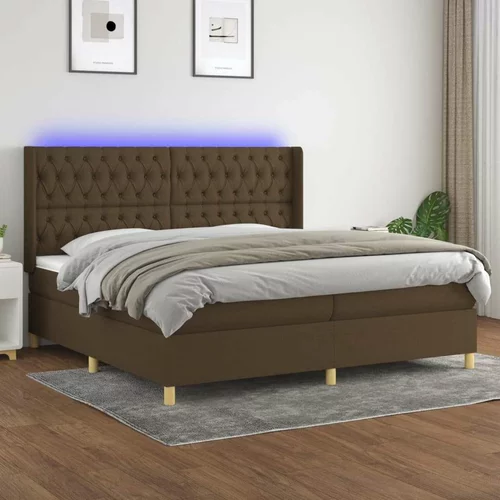  Box spring postelja z vzmetnico LED temno rjava 200x200cm blago, (20999350)