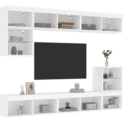 vidaXL 8-dijelni zidni TV elementi s LED svjetlima bijeli drveni Cijene