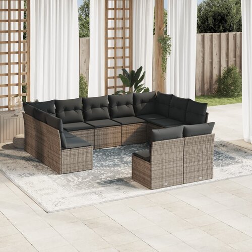 vidaXL 11-dijelni set vrtnih sofa od poliratana s jastucima sivi Cene