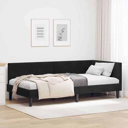 VidaXL Kutni okvir kreveta Crna 100 x 200 cm Velvet i inženjerski drvo Slike