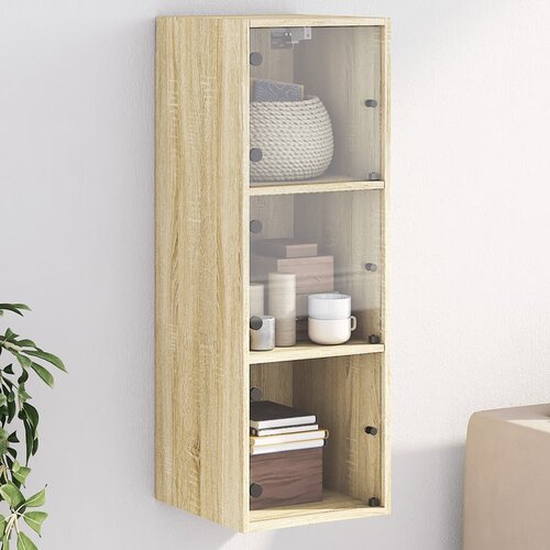 vidaXL Stenska omarica s steklenimi vrati sonoma hrast 35x37x100 cm Cene
