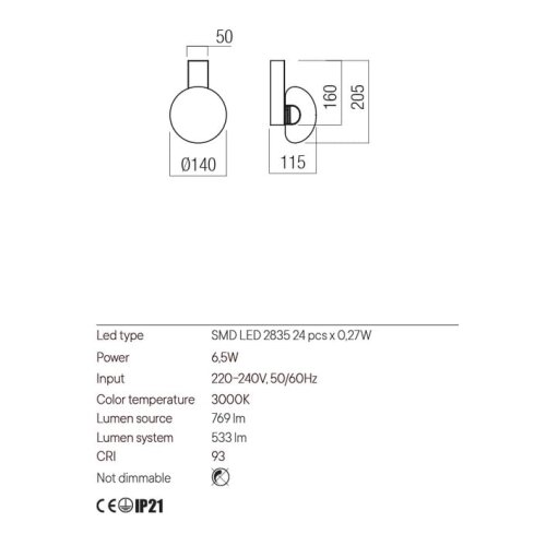  Redo 01-3239 - LED zidna lampa SINCLAIR LED/6,5W/230V CRI 93 IP21 zlatna Slike