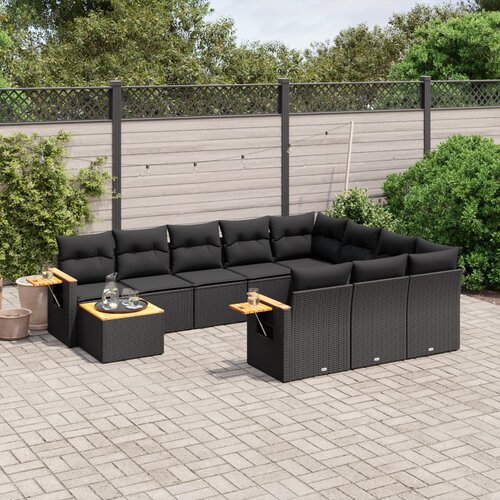  11-dijelni set vrtnih sofa od poliratana s jastucima crni Cijene