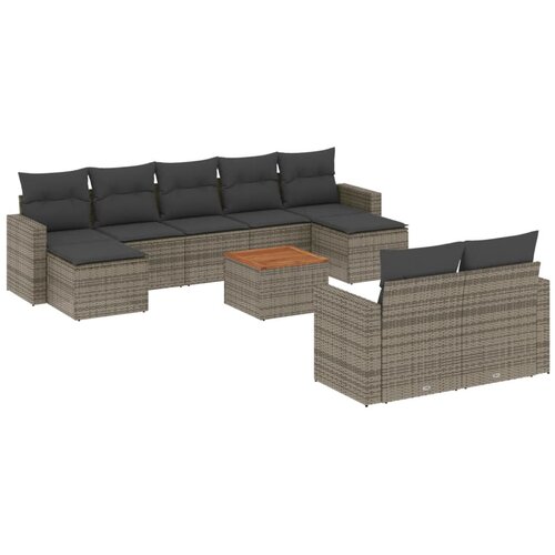  10-dijelni set vrtnih sofa od poliratana s jastucima sivi Slike