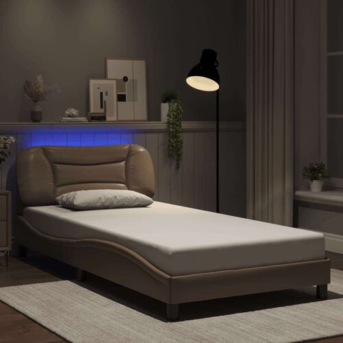  Okvir kreveta s LED svjetlom cappuccino 100x200 cm umjetna koža Slike