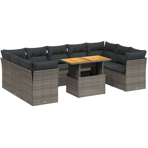  10-dijelni set vrtnih sofa od poliratana s jastucima sivi Slike