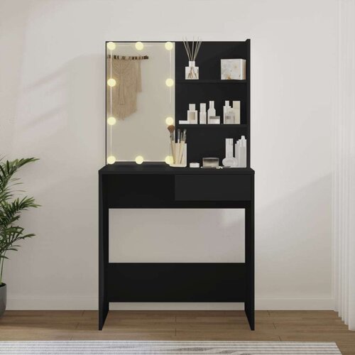  Toaletni stolić s LED svjetlima crni 74 5 x 40 x 141 cm Slike