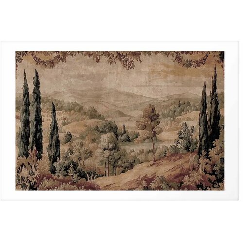  Plakat - Mediterranean Landscape - Old Tapestry with a Hill and Lake 40x60 Bez okvira s margom Slike