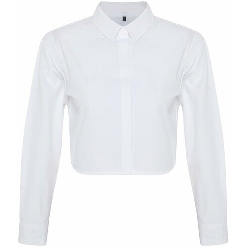 Trendyol Bridal White Woven Decollete Decollete Linen Look Shirt Slike