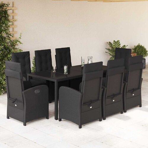  9-dijelni vrtni blagovaonski set s jastucima crni od poliratana Crna 190 cm table length Slike