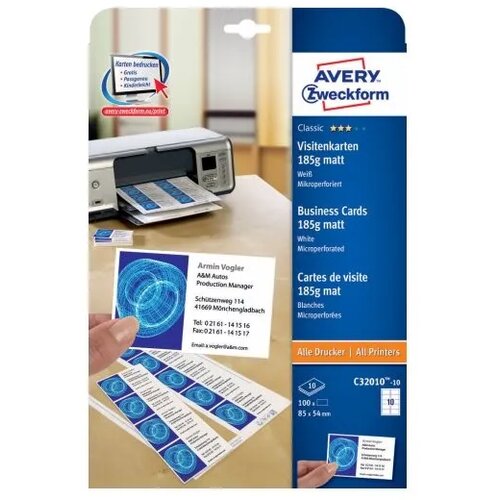 Avery Zweckform Vizitke 85 x 54 mm, 185 g/m&amp;sup2; Slike