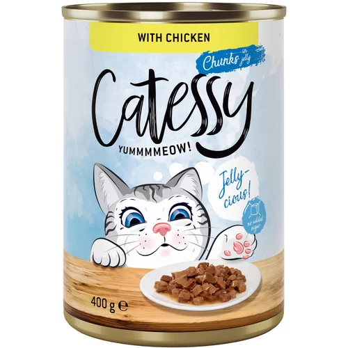 Catessy Varčno pakiranje koščki v omaki ali želeju 48 x 400 g - S piščancem v želeju