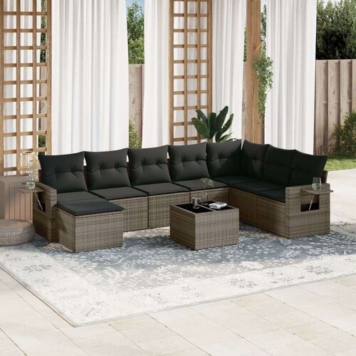  9-dijelni set vrtnih sofa od poliratana s jastucima sivi Slike