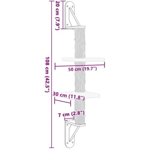  Zidna penjalica za mačke sa stupom za grebanje siva 108 cm Slike
