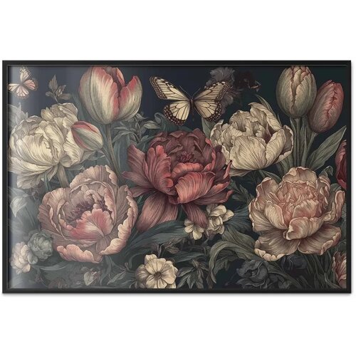  Plakat Flowers on a Turquoise Background 90x60 Crni okvir Cene