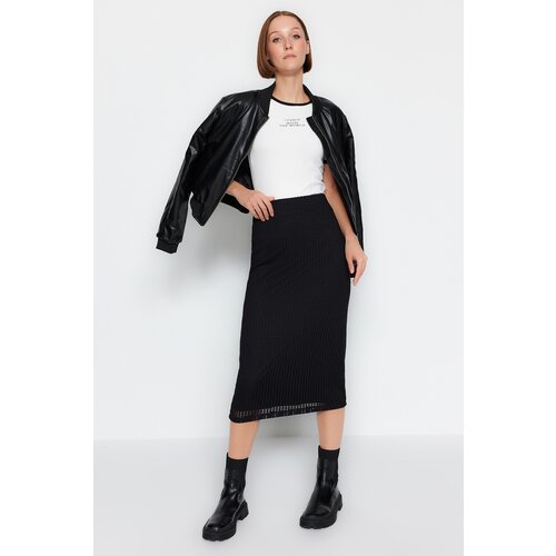 Trendyol Black Midi Lined Mesh Fabric High Waist Knitted Skirt Slike