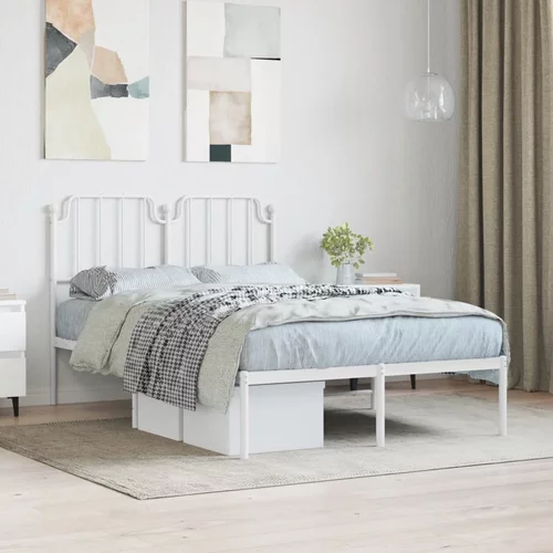 vidaXL Kovinski posteljni okvir z vzglavjem bel 120x200 cm