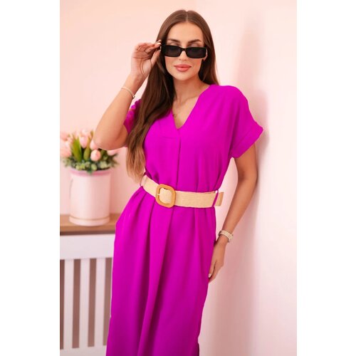 Kesi Włoski Dress with a decorative belt dark purple Cene