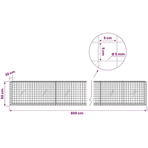  Gabion s 5 mm žicom i mrežom 5x5 cm 800x20x50 cm Slike