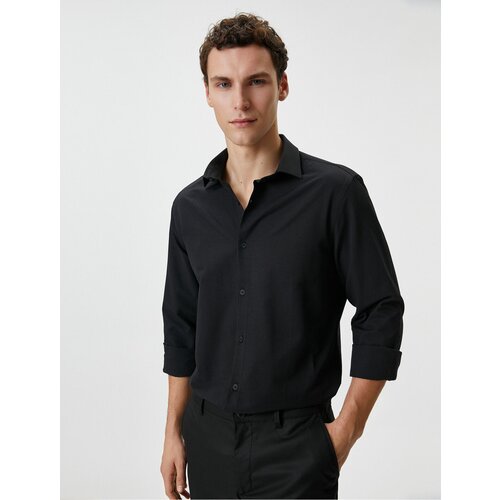 Koton Slim Fit Shirt Half Italian Collar Buttoned Textured Slike