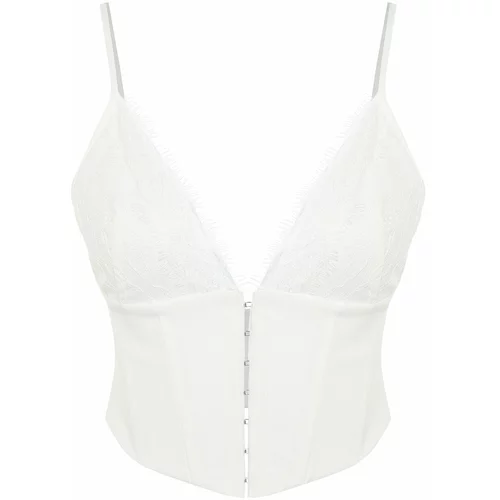 Trendyol White Crop Lined Woven Lace Bustier