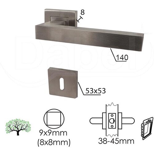 Dabel Kvaka rozeta za vrata OHRID inox 53x53/8/140/8/9 mm ključ DBP3 (0101109D) Slike