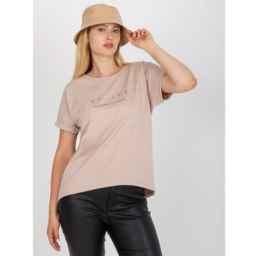 Fashion Hunters Plus size beige cotton t-shirt with text Cene