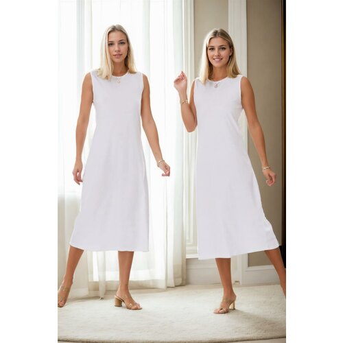Dewberry E2145 Set of Two Women Dresses-WHITE-WHITE Slike