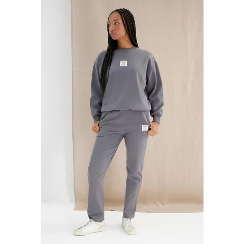 Trendyol Anthracite More Sustainable Fleece Interior Straight Fit Patchwork Knitted Sweatpants